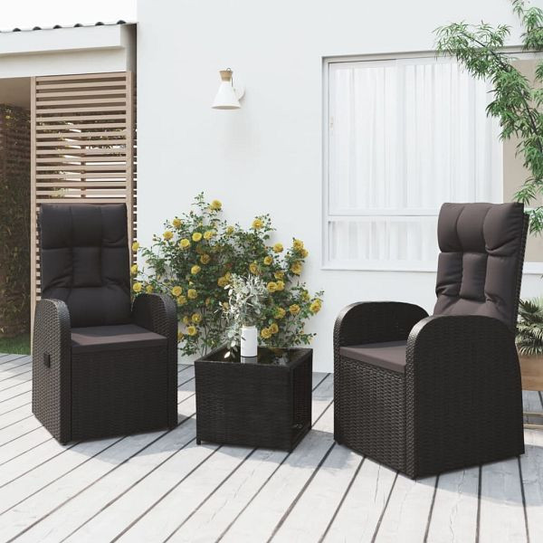 vidaXL 3-teilig Garten-Lounge-Set Schwarz Poly Rattan & Stahl, 3157659