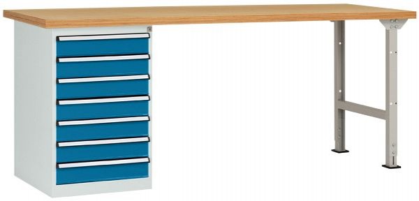 Manuflex Werkbanksystem COMBI Modell 6 mit Multiplexplatte, BxTxH = 1500 x 700 x 840 mm, lichtgrau/brillantblau, WC5118.0002