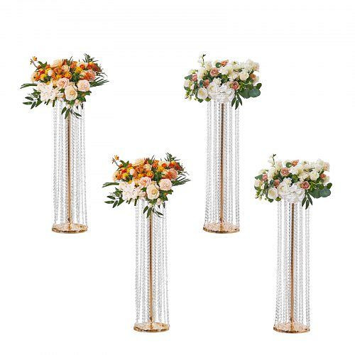 VEVOR 4er-Set Blumenhocker 20x20x90cm Eisen Beistelltisch Modern Kristallvase Gold-Galvanisierung Metallständer für Dekoration, HLHJSJHJ90CMGBZQWV0