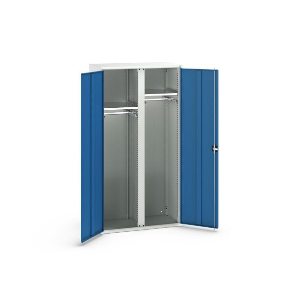 bott verso Flügeltürschrank mit Schubladen, mit 2 Fachböden und 2 Kleiderstangen, BxTxH: 1050 x550 x 2000 mm, Lichtgrau / Enzianblau, 16926578.11