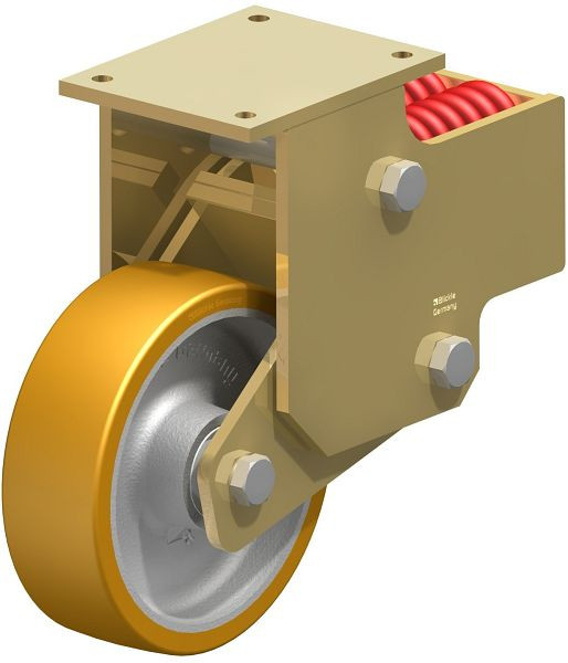 Blickle BSFN-GTH 252K-F30 Stahlgeschweißte Schwerlast-Bockrolle mit Stahlfeder, Blickle Extrathane®, Hellbraun, 285650