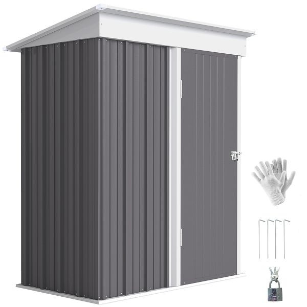 Outsunny Gartenschuppen, Outdoor-Geräteschuppen aus Wellstahl, Wanddesign, verstellbare Regalböden, verschließbare Tür Grau, 845-840V01GY