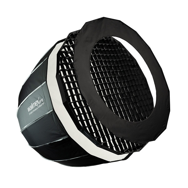 Walimex pro Studio Parabolic Softbox 90cm, um 360° drehbar, einfacher Aufbau dank Schirmfunktion, inkl. Grid, Maske, 1023439
