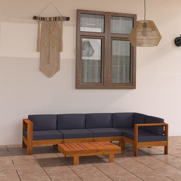 vidaXL 6-teilig Garten-Lounge-Set mit Dunkelgrauen Auflagen Akazienholz, 3057952