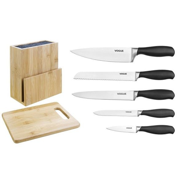 Vogue Prep Like A Pro 5 Teiliges Softgrip Messerset mit Messerblock und Schneidebrett, SA610