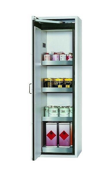 asecos Sicherheitsschrank S-CLASSIC-90, S90.196.060.WDAS in lichtgrau RAL 7035 mit 3x Wannenboden Standard (Edelstahl), 30228-001-30263