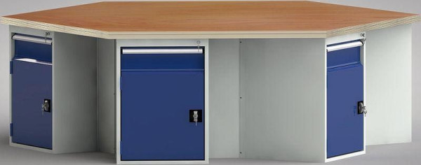 KLW PROFI-Werkbank in Sechseckform (ERGO-Version) mit Buchen-Multiplexplatte in 6-Eck-Form 2338 x 2700 x 45 mm L x B x S, WP620E-1350M45-E8012
