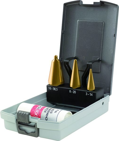 KS Tools HSS TiN Blechschälbohrer-Satz, Kunststoffkassette 4-teilig, 336.0553