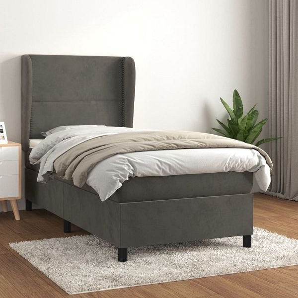 vidaXL Boxspringbett mit Matratze Dunkelgrau 100x200 cm Samt, 3129136