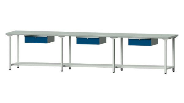 ANKE Werkbänke Arbeitstisch, Modell 203, 4050 x 800 x 890 mm, RAL 7035/5010, ZBP 40 mm, 401.545