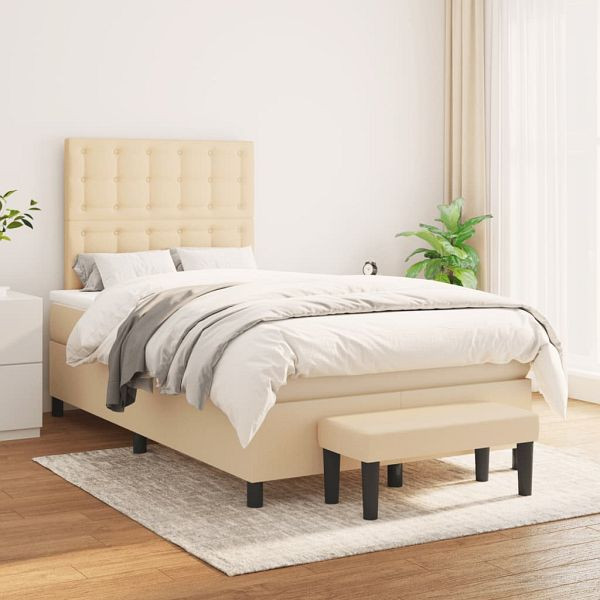 vidaXL Boxspringbett mit Matratze Creme 120x200 cm Stoff, 3136906