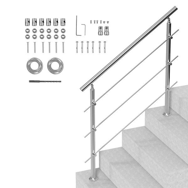 VEVOR Geländer Edelstahl Treppengeländer Handlauf 3 Querstäbe 1200x104x1060mm, BXGSLZFS120CCRS3EV0