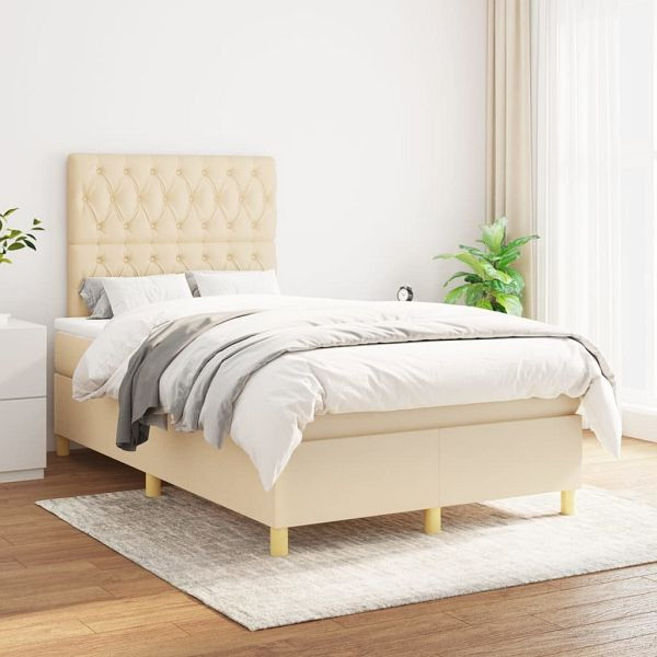 vidaXL Boxspringbett mit Matratze Creme 120x200 cm Stoff, 3142566