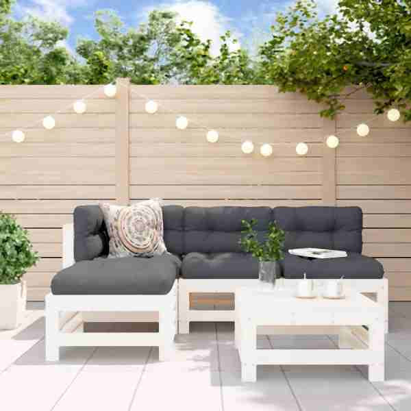 vidaXL 5-tlg. Garten-Lounge-Set mit Kissen Weiß Massivholz, 3186068