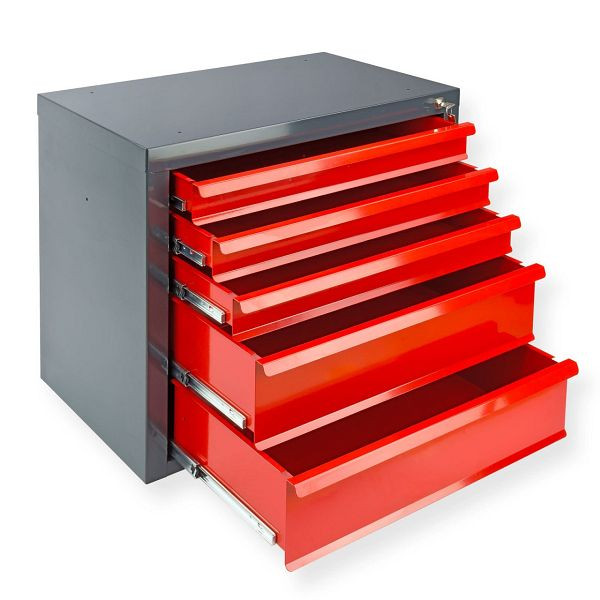 ADB Schubladenschrank "MAMMUT" 5 Schubladen, Farbe Korpus: grau, RAL 7016, Farbe Schubladen: rot, RAL 3020, Maße BxTxH: 70x43,5x60 cm, 24798