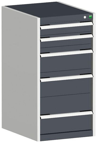bott cubio Schubladenschrank bestückt mit 5 Schubladen BxTxH: 525 x 650 x 1000 mm, RAL 7035/7016, 40018057.19V