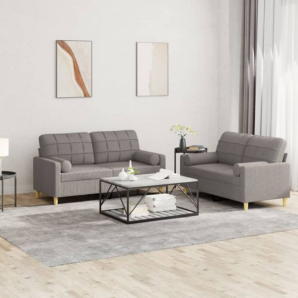 vidaXL 2-teilig Sofagarnitur mit Kissen Taupe Stoff, 3201297