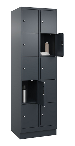 C+P Schließfachschrank Evolo PLUS, mit Sockel, 10 Fächer, 1950x600x500mm, 7016/7, Frontfarbe RAL 7016 Anthrazitgrau, 049020-205 S10016