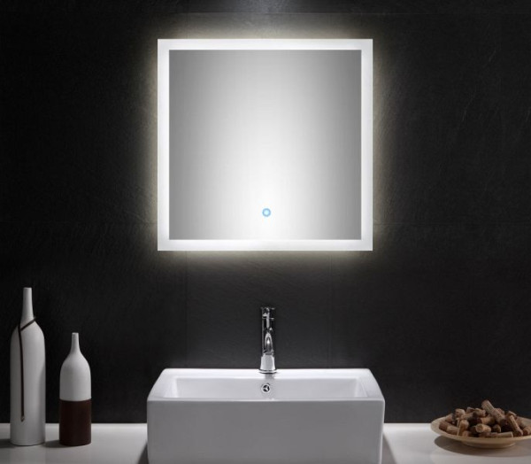 Posseik LED Spiegel 60x60 cm mit Touch Bedienung, 60 x 60 x 3,2 cm, DLED-SPIEGEL-60-60