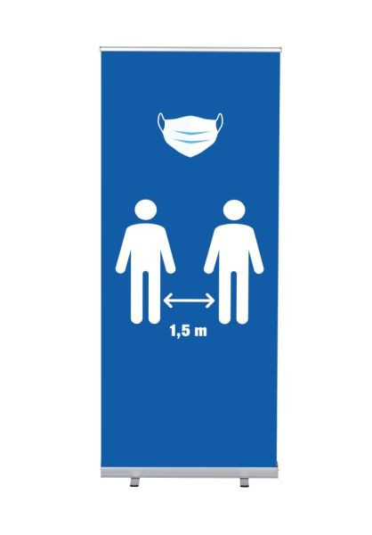 Showdown Displays Roll-Banner Budget 85 Komplettset Mask und 1,5 Meter Abstand Blau, RBB085LSFI619