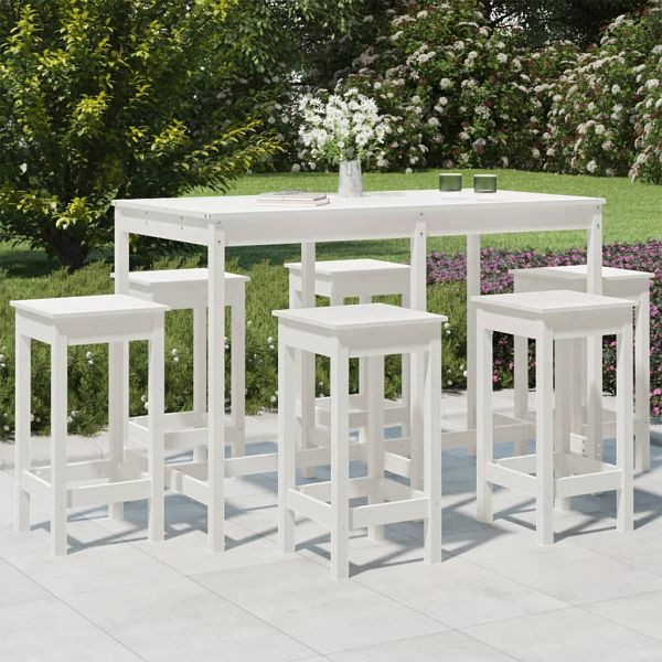 vidaXL 7-teilig Gartenbar-Set Weiß Massivholz Kiefer, 3154756