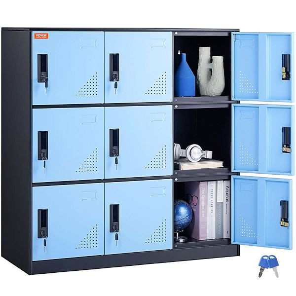 VEVOR Umkleideschrank, 9-türiger Aufbewahrungsschrank, mit 9 Fächern, 30 kg Ladekapazität, Schwarz & Blau, JCJHSLMY331807L53V0
