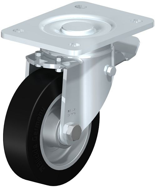 Blickle LH-ALEV 125K-3-ST Stahlblech-Lenkrolle, Schwerlast-Ausführung, mit Anschraubplatte & Feststeller, Elastik-Vollgummi, Schwarz, 620690