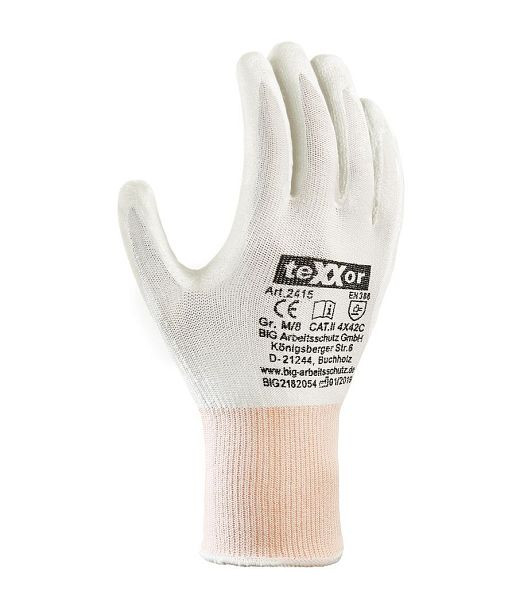teXXor Schnittschutz-Strickhandschuhe PU-BESCHICHTUNG,Polyethylen/Nylon/Elasthan-Mischgewebe, weiß/weiß, Größe: 11, VE: 12 Paar, 2415-11