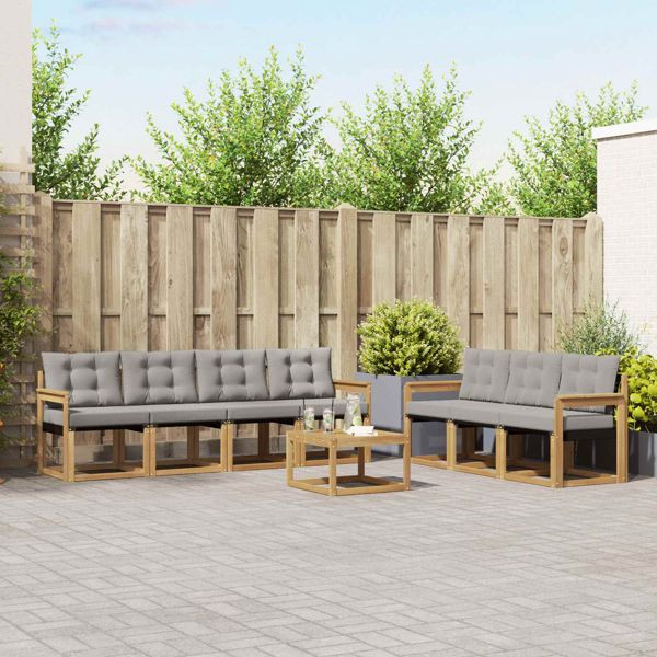 vidaXL Outdoor-Sofagarnitur mit Kissen 8-teilig Weiß und Hellgrau, 3389277