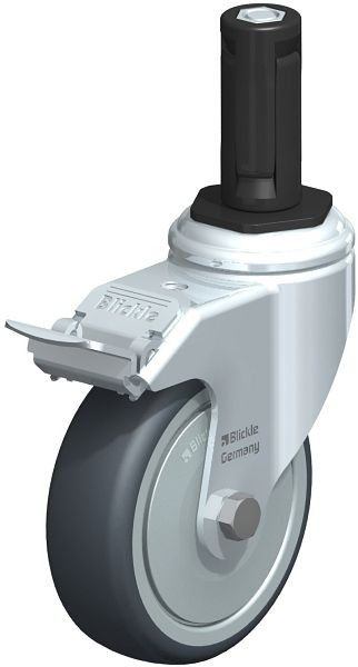 Blickle LKRA-TPA 101K-11-FI-FK-ER13 Apparate-Lenkrolle mit Expander & Feststeller, Thermoplastisches Gummi-Elastomer, Grau, 847868