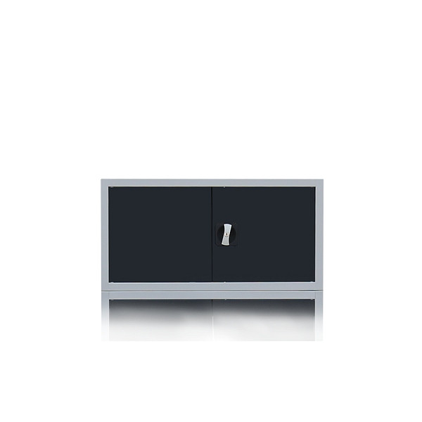 Lüllmann Aufsatzschrank mit Flügeltüren und Zylinderschloss mit Drehgriff, 450 x 1200 x 422 mm, lichtgrau/anthrazit, 531138