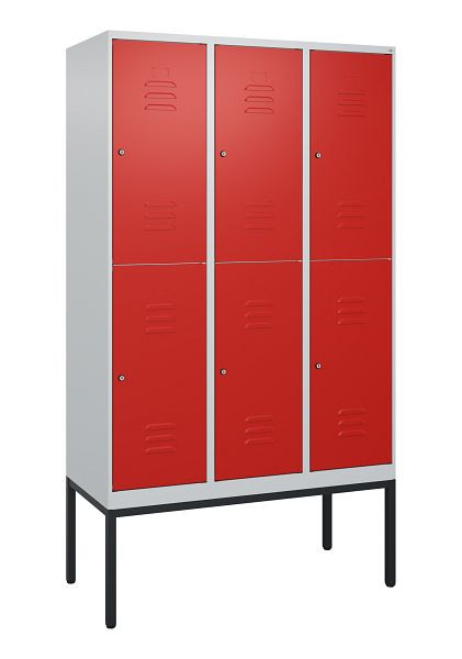 C+P Doppelstöckiger Spind Classic PLUS, Gestell, 3 Abteile, 2120x1200x500mm, 7035/3020, Zylinderschlösser, 0803307-32 S10017