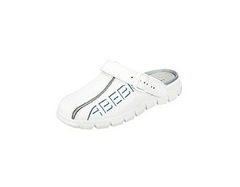 ABEBA Berufsschuhe Dynamic Clog weiß mit Aufdruck, OB, Fersenriemen klappbar, verstellbar, Glattleder, 7310-47