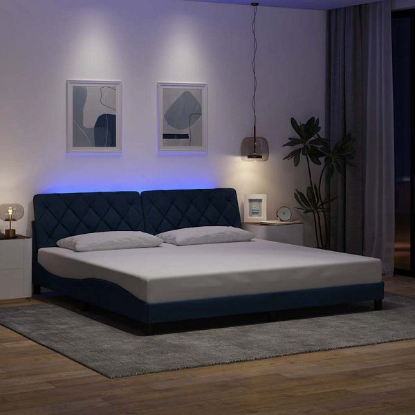 vidaXL Bettgestell mit LED ohne Matratze Blau 200x200 cm Stoff, 3310698