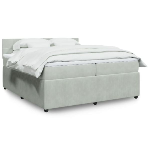 vidaXL Boxspringbett mit Matratze Hellgrau 200x200 cm Samt, 3290130