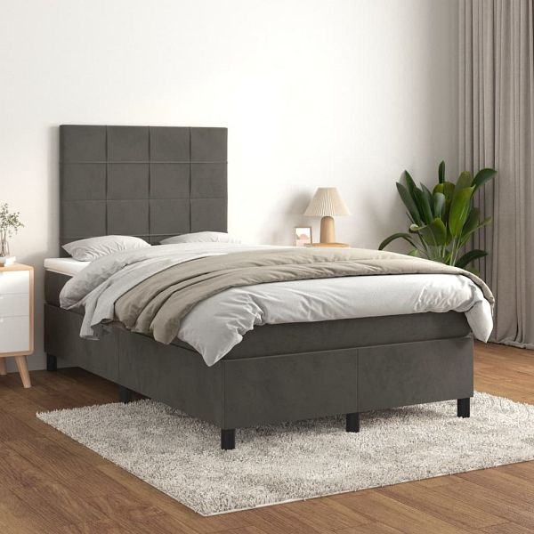 vidaXL Boxspringbett mit Matratze Dunkelgrau 120x200 cm Samt, 3143014