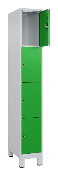 C+P Schließfachschrank Evolo PLUS, mit Füßen, 4 Fächer, 1950x300x500mm, 7035/60, Frontfarbe RAL 6037 Reingrün, 049010-104 S10011