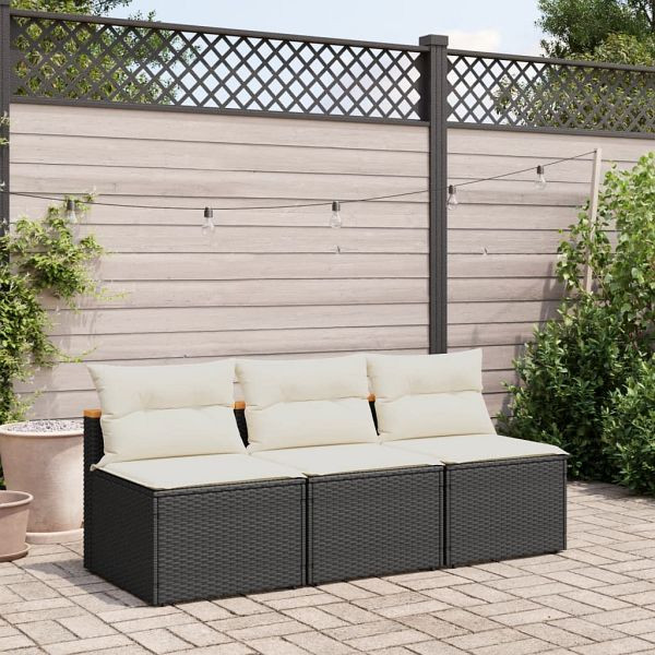 vidaXL Gartensofas ohne Armlehnen mit Kissen 2 Stk Schwarz Poly Rattan, 365832