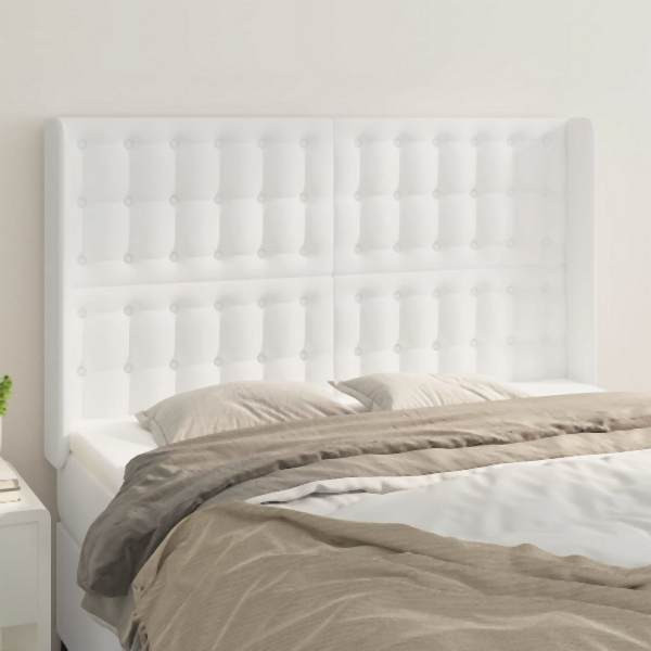 vidaXL Kopfteil mit Ohren Weiß 147x16x118/128 cm Kunstleder, 3119671