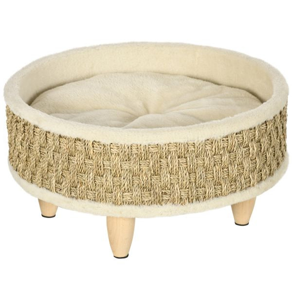PawHut Hundebett, Erhöhtes Hundeliege mit Kissen, Katzenbett, Haustierbett, Rund, D04-258V00BG