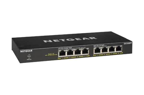 Netgear 8-Port Gb PoE+ Switch, FlexPoE, GS308PP-100EUS, 606449146851