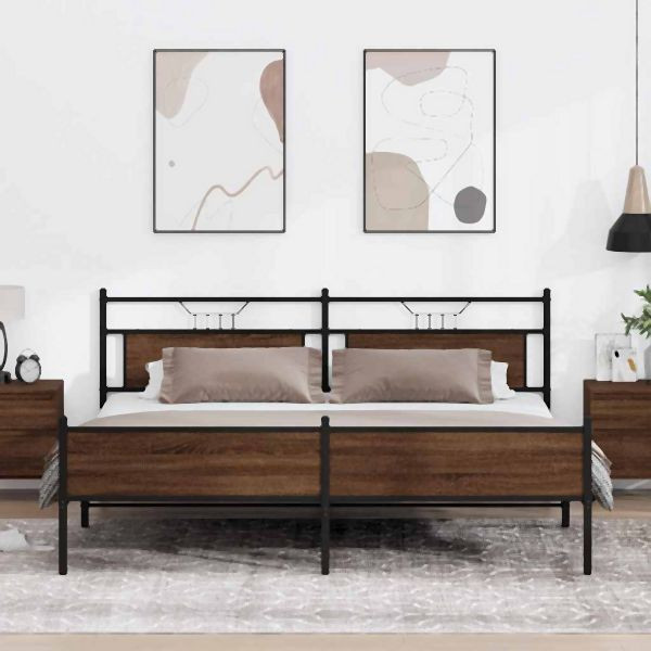vidaXL Metallbett ohne Matratze Braun Eichen-Optik 193x203 cm, 3325138
