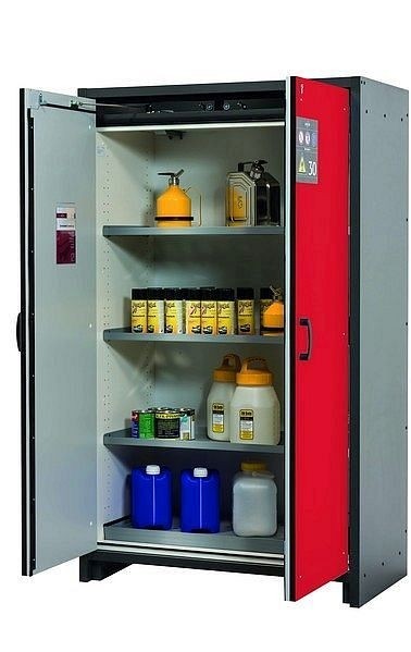 asecos Sicherheitsschrank Q-CLASSIC-30, Q30.195.116 in verkehrsrot RAL 3020 mit 3x Fachboden (Edelstahl), 31003-066-30008