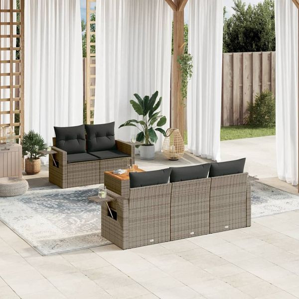 vidaXL 6-tlg. Garten-Sofagarnitur mit Kissen Grau Poly Rattan, 3224450