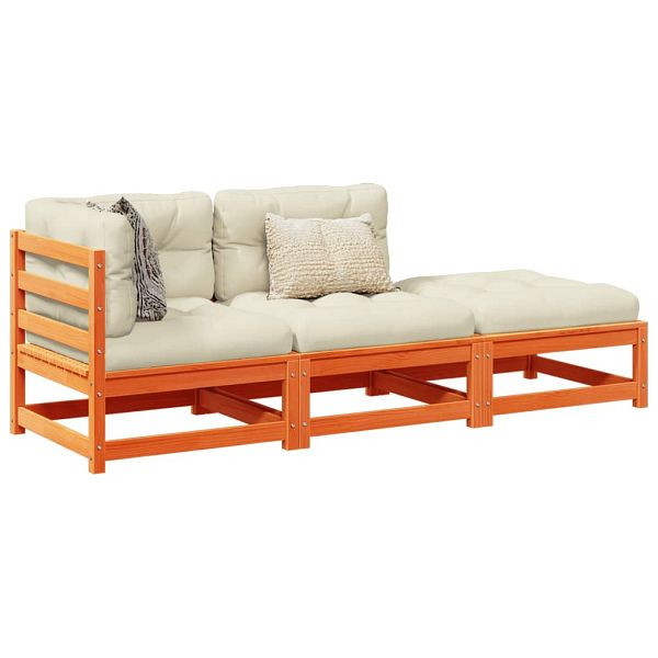vidaXL 3-teilig Garten-Sofagarnitur mit Kissen Wachsbraun Kiefernholz, 3295832