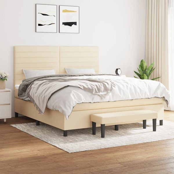 vidaXL Boxspringbett mit Matratze Creme 160x200 cm Stoff, 3136690