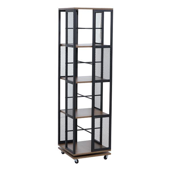 Mendler Bücherregal HWC-P13, Standregal Drehregal, Rollen drehbar, Metall Industrial Melamin MVG 147x40x40cm, braun, 139633