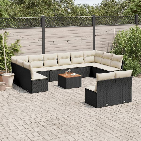 vidaXL 13-teilig Garten-Sofagarnitur mit Kissen Schwarz Poly Rattan, 3256224