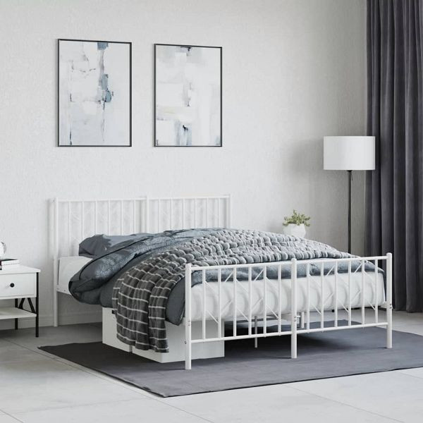 vidaXL Bettgestell mit Kopf- und Fußteil Metall Weiß 140x200 cm, 374505