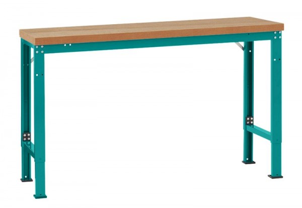 Manuflex Grundwerkbank PROFI Spezial mit Multiplexplatte, BxTxH = 1500 x 700 x 740-1040 mm, Wasserblau, TP6014.5021